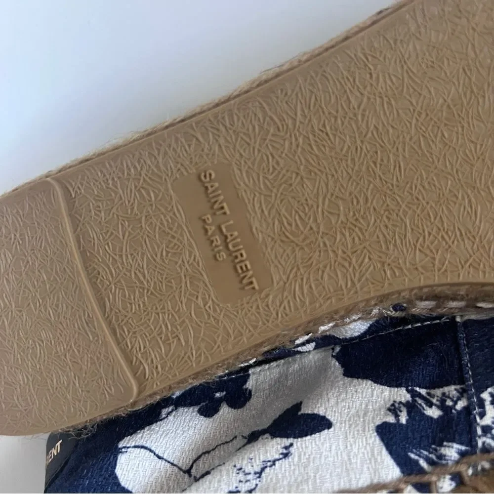 Saint Laurent Hibiscus Espadrille Flat Blue EU 37 NEW MSRP $375